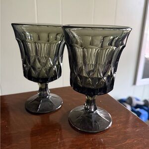 Smoked Glass Goblet Pair - Vintage-Style Cut Design